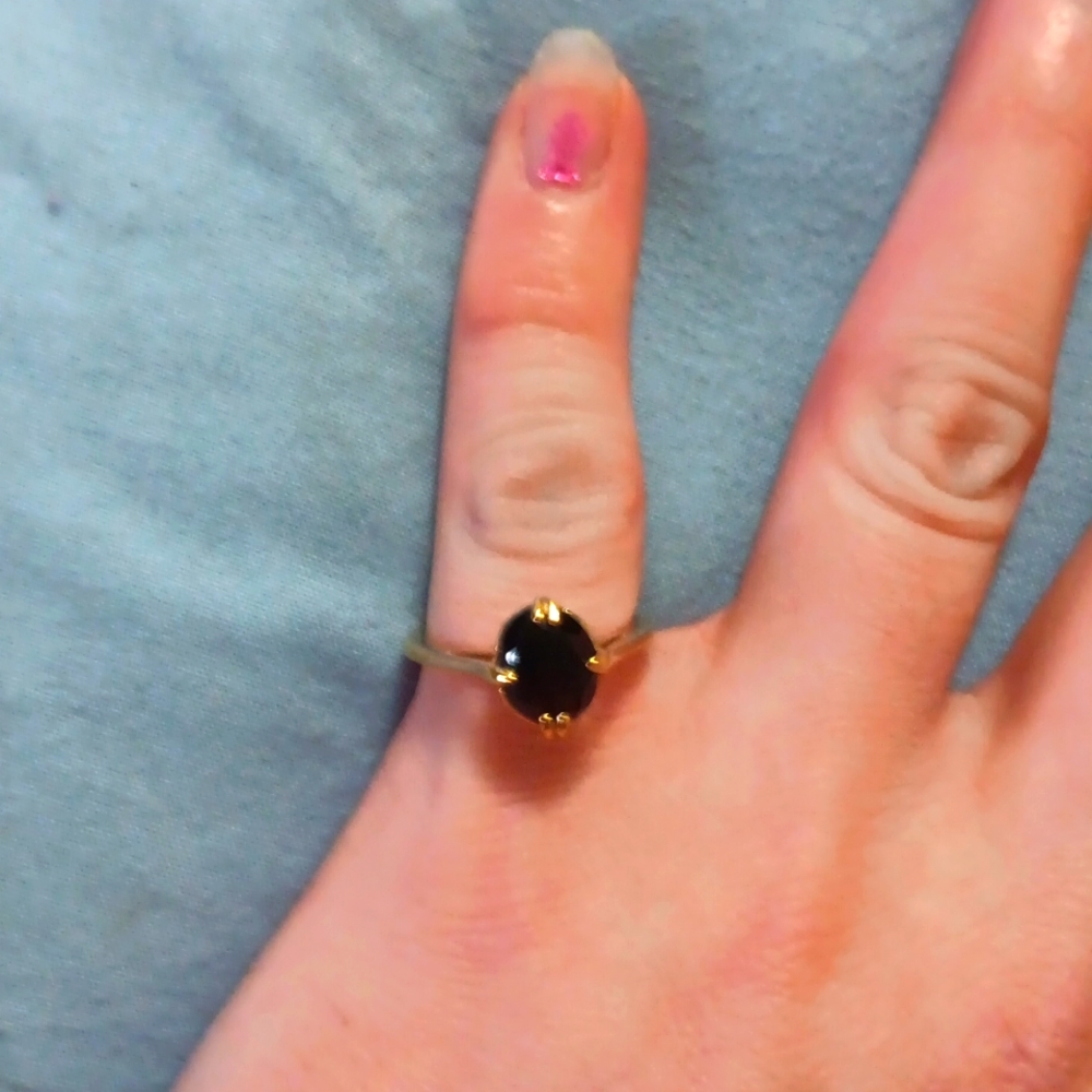 Stamped Gold Ring With Dark Blue Ruby - image 3